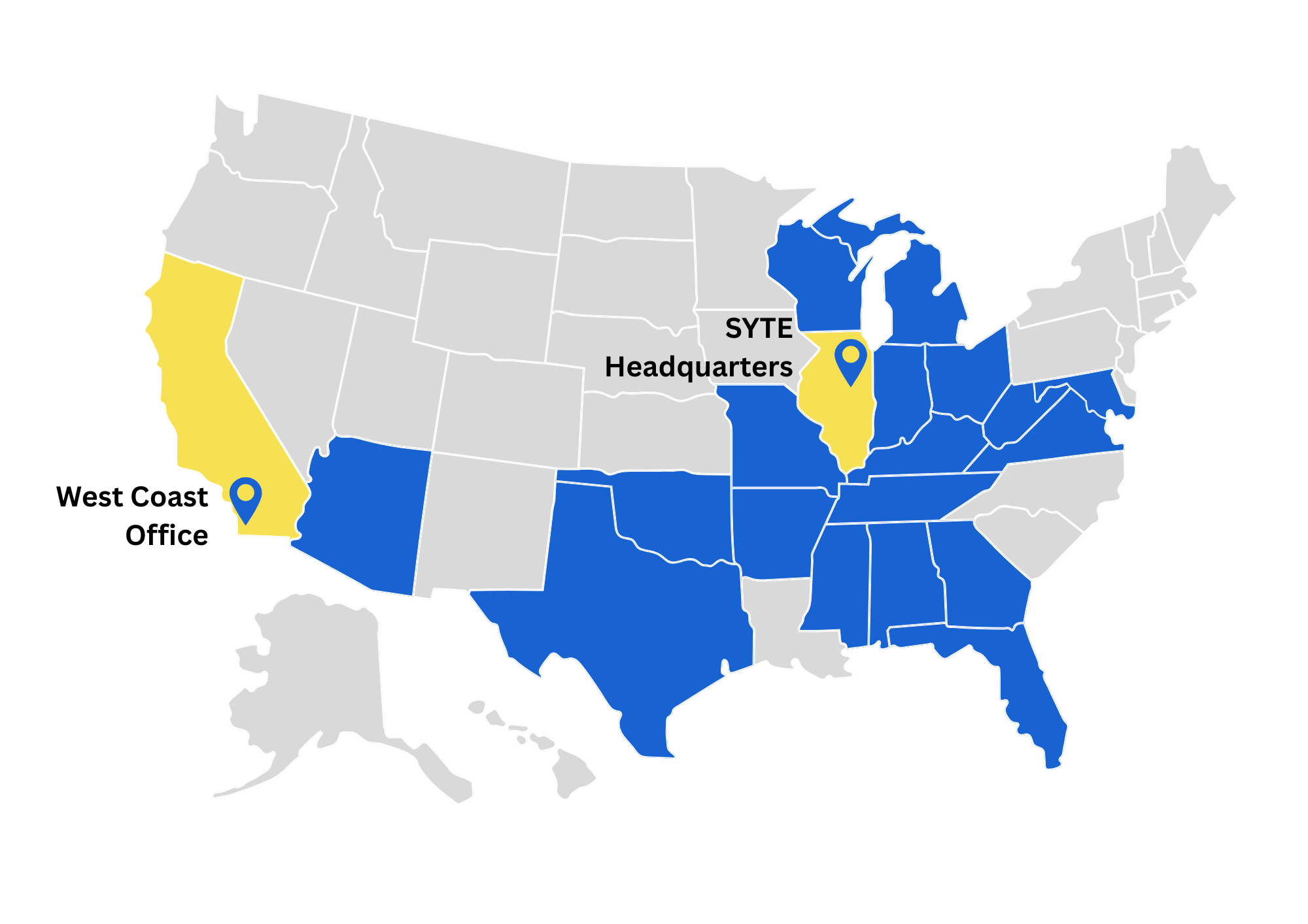 All states where SYTE has completed projects or is currently active.